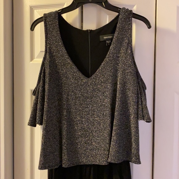 Cold shoulder dressy black pantsuit WITH POCKETS - Picture 5 of 7